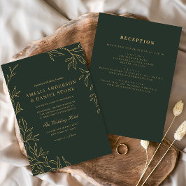 Alle in einem grünen Gold-Minimal-Leaf-Hochzeit Einladung