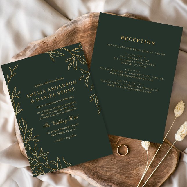 Alle in einem grünen Gold-Minimal-Leaf-Hochzeit Einladung (Von Creator hochgeladen)