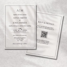 Alle in einem Schwarz-Weiß-Minimal-Monogramm-QR-Co Einladung