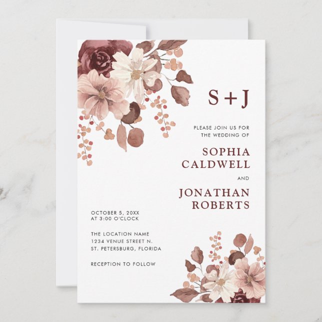 Alle in einer Dusty-Rose Eukalyptus Floral Wedding Einladung (Vorderseite)