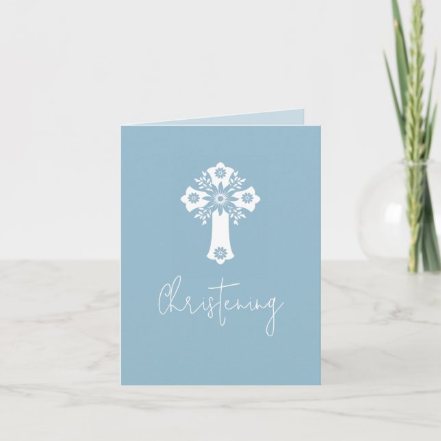Alle in einer Einladung für Taufe Cross Sky Blue (Vorderseite)