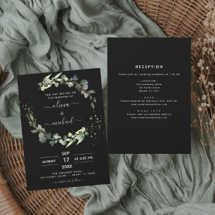 Alle in einer Eukalyptus Black Rustic Wedding Einladung