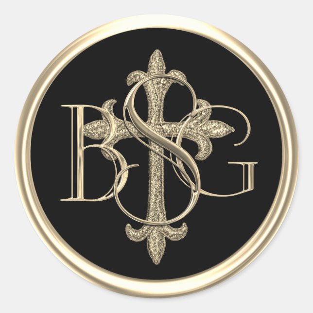 ALLE INITIALEN Gold 3 Monogramm Gold Cross 2 Runder Aufkleber (Vorderseite)