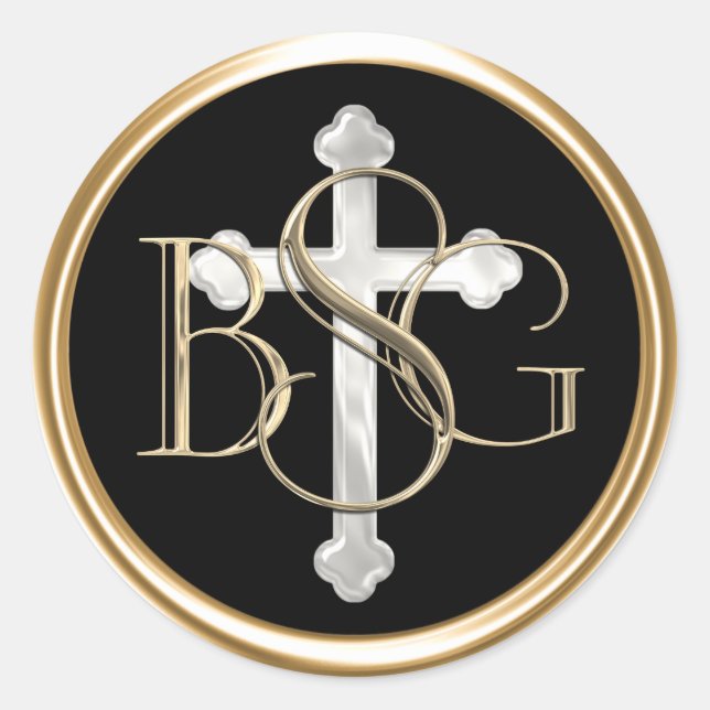 ALLE INITIALEN Gold 3 Monogramm Peak Cross Runder Aufkleber (Vorderseite)
