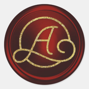 ALLE INITIALEN Gold Kreis Monogramm Tiefrot Runder Aufkleber