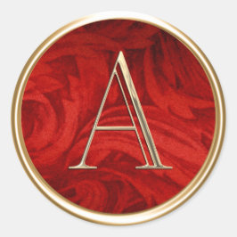ALLE INITIALEN Gold Monogram Red Damask Runder Aufkleber