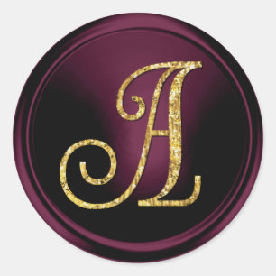 ALLE INITIALEN Gold-Monogramm 3 Dunkle Pflaume Runder Aufkleber