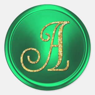 ALLE INITIALEN Gold Monogramm 3 Kelly Grün Runder Aufkleber