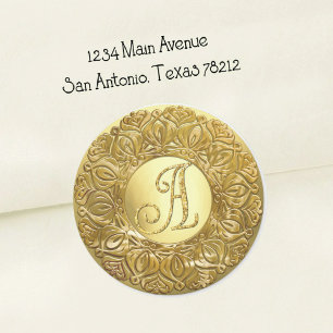 ALLE INITIALEN Gold Monogramm 3 Perliger Filigranr Runder Aufkleber