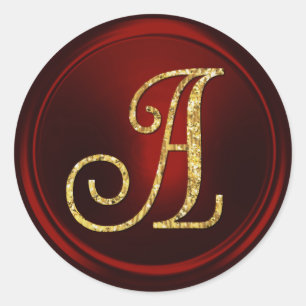 ALLE INITIALEN Gold Monogramm 3 Tiefrot Runder Aufkleber