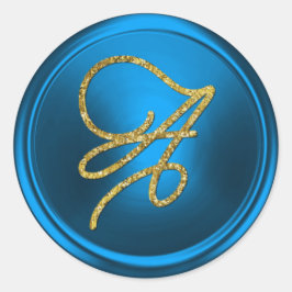 ALLE INITIALEN Gold Schrift Monogramm Blau Runder Aufkleber