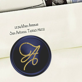ALLE INITIALEN Gold Schrift Monogramm Navy Blau Runder Aufkleber