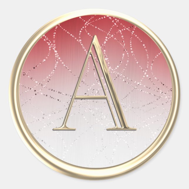 ALLE INITIALEN Monogramm Weißes Rotes Ombre Glitte Runder Aufkleber (Vorderseite)