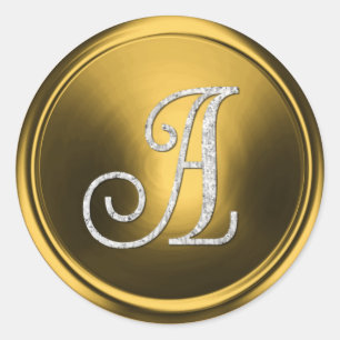 ALLE INITIALEN Silber Monogramm 3 Altgold Runder Aufkleber