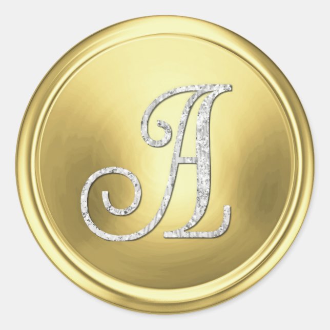 ALLE INITIALEN Silber-Monogramm 3 Gold Runder Aufkleber (Vorderseite)