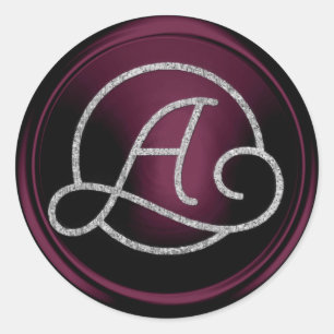 ALLE INITIALEN Silberner Kreis-Monogramm Dunkle Pf Runder Aufkleber