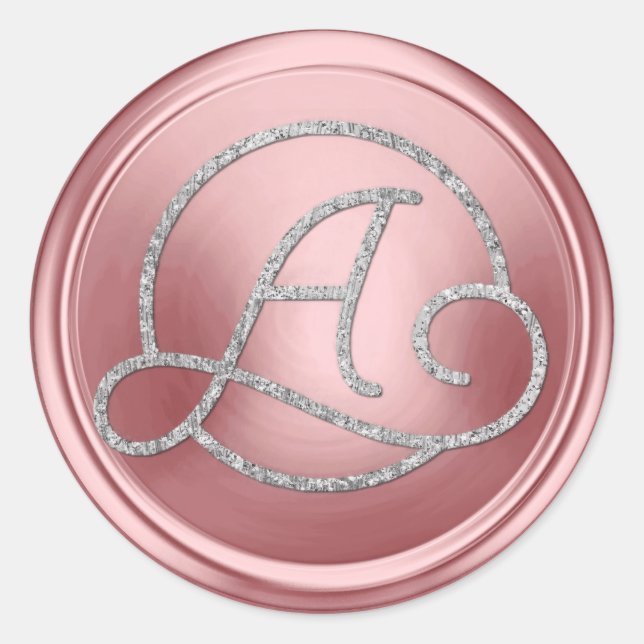 ALLE INITIALEN Silberner Kreis-Monogramm Rosa Runder Aufkleber (Vorderseite)