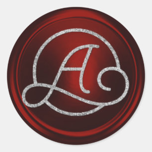 ALLE INITIALEN Silberner Kreis-Monogramm Tiefrot Runder Aufkleber