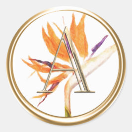ALLE INITIALS Gold Monogram Bird Paradise Tropical Runder Aufkleber