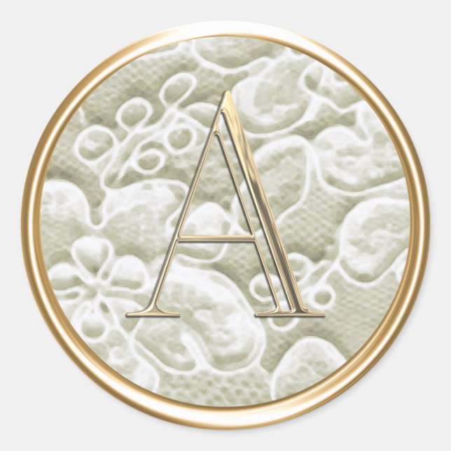 ALLE INITIALS Gold Monogram Champagne Lace Runder Aufkleber (Vorderseite)