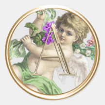 ALLE INITIALS Gold Monogram Cherub Green