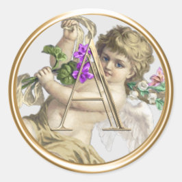 ALLE INITIALS Gold Monogram Cherub Runder Aufkleber