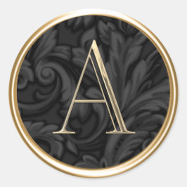 ALLE INITIALS Gold Monogram für Black Damask Runder Aufkleber