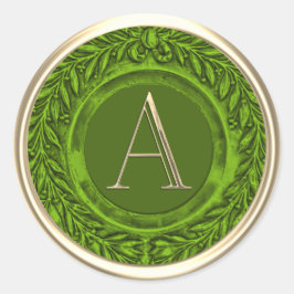 ALLE INITIALS Gold Monogram Green Laurel Wreath Runder Aufkleber