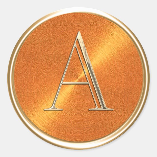 ALLE INITIALS Gold Monogram Orange Muster Runder Aufkleber (Vorderseite)