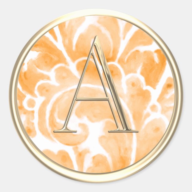 ALLE INITIALS Gold Monogram Orange Plume Runder Aufkleber (Vorderseite)