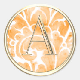 ALLE INITIALS Gold Monogram Orange Plume Runder Aufkleber