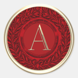 ALLE INITIALS Gold Monogram Red Laurel Wreath Runder Aufkleber