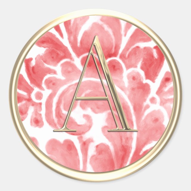 ALLE INITIALS Gold Monogram Red Plume Runder Aufkleber (Vorderseite)