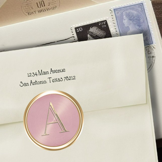 ALLE INITIALS Gold Monogramm auf Dusty Rose Pink Runder Aufkleber (Von Creator hochgeladen)