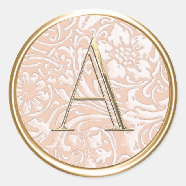 ALLE INITIALS Gold Monogramm auf Pfirsichmuster Runder Aufkleber (Vorderseite)