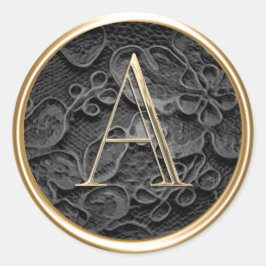 ALLE INITIALS Gold Monogramm auf schwarzer Spitze Runder Aufkleber