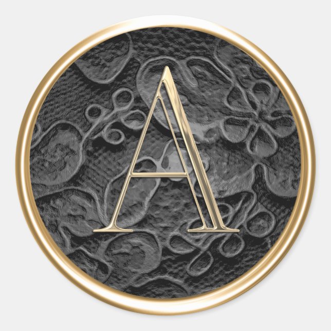 ALLE INITIALS Gold Monogramm auf schwarzer Spitze Runder Aufkleber (Vorderseite)