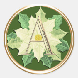 ALLE INITIALS Gold Monogramm bei weißer Poinsettie Runder Aufkleber