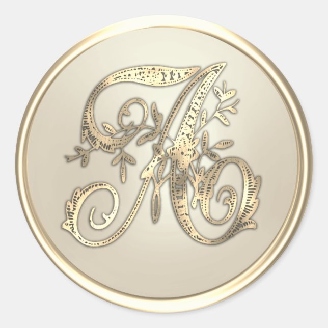 ALLE INITIALS Gold Monogramm Erstgeborene Elfenbei Runder Aufkleber (Vorderseite)