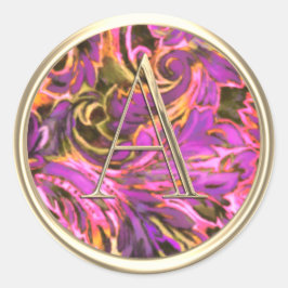 ALLE INITIALS Gold Monogramm farbige rosa Damaskus Runder Aufkleber