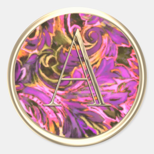 ALLE INITIALS Gold Monogramm farbige rosa Damaskus Runder Aufkleber (Vorderseite)