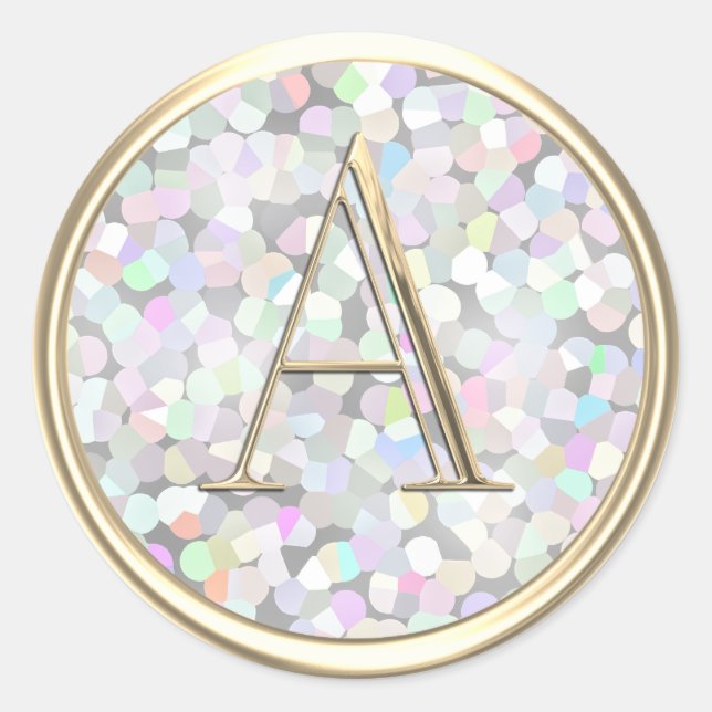 ALLE INITIALS Gold Monogramm Rainbow Iridesent Runder Aufkleber (Vorderseite)
