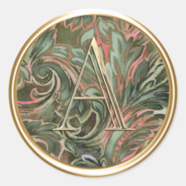 ALLE INITIALS Gold Monogramm Rosa und grüne Damask Runder Aufkleber