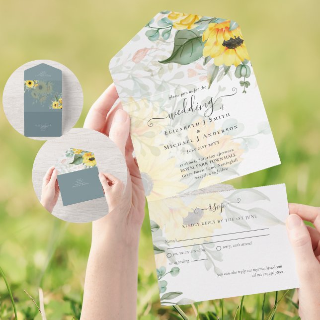 Alle inklusiven romantischen Sonnenblumen Hochzeit All In One Einladung (Von Creator hochgeladen)