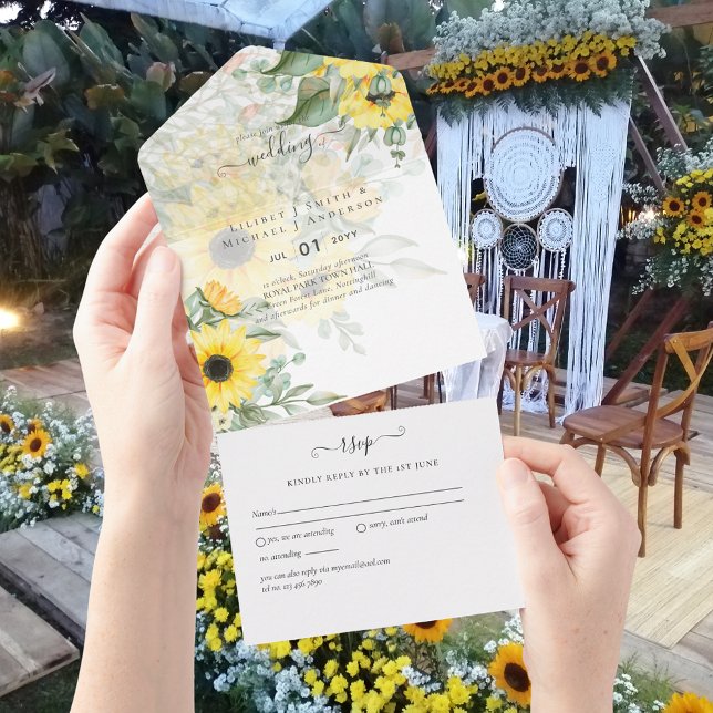 Alle inklusiven Sonnenblumen Rustikale Hochzeit RS All In One Einladung (Von Creator hochgeladen)