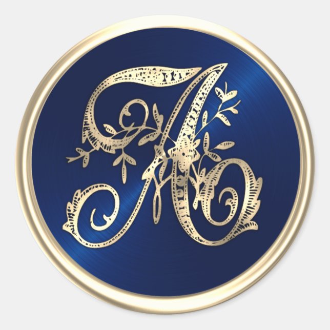 ALLE INTIALS Gold Monogram Initial Navy Blue Runder Aufkleber (Vorderseite)