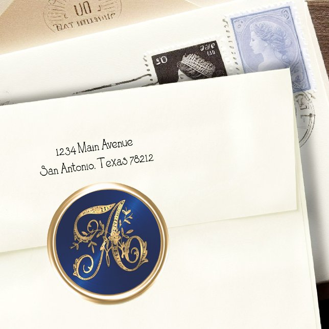 ALLE INTIALS Gold Monogram Initial Navy Blue Runder Aufkleber (Von Creator hochgeladen)