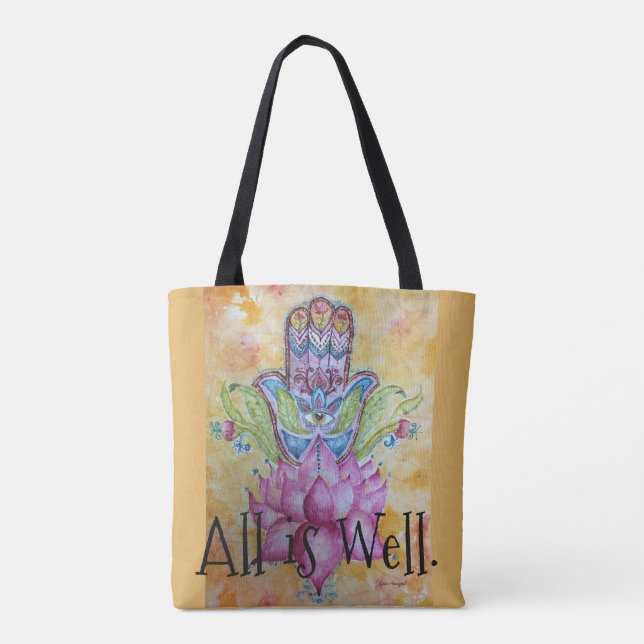 Alle ist gut bunte Hamsa Kunst-Taschen-Tasche Tasche (Rückseite)