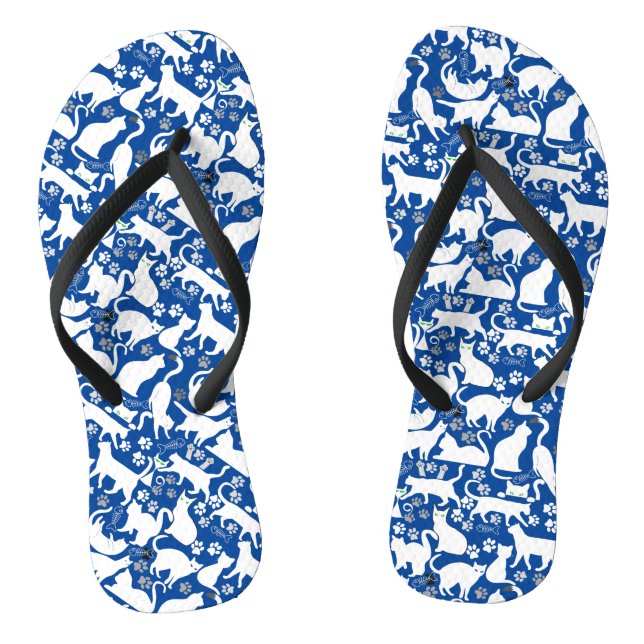 Alle Katzen Muster.w.bx4 Blue BG Flip Flops (Fußbett)