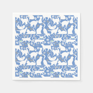 Alle Katzen Muster.w.bx4 L Blau BG Serviette